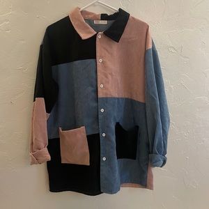 Color-block Corduroy Shacket - Pink Blue And Black Shirt Jacket Size M / 6